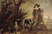 A Hunter with Dogs Against a Landscape
